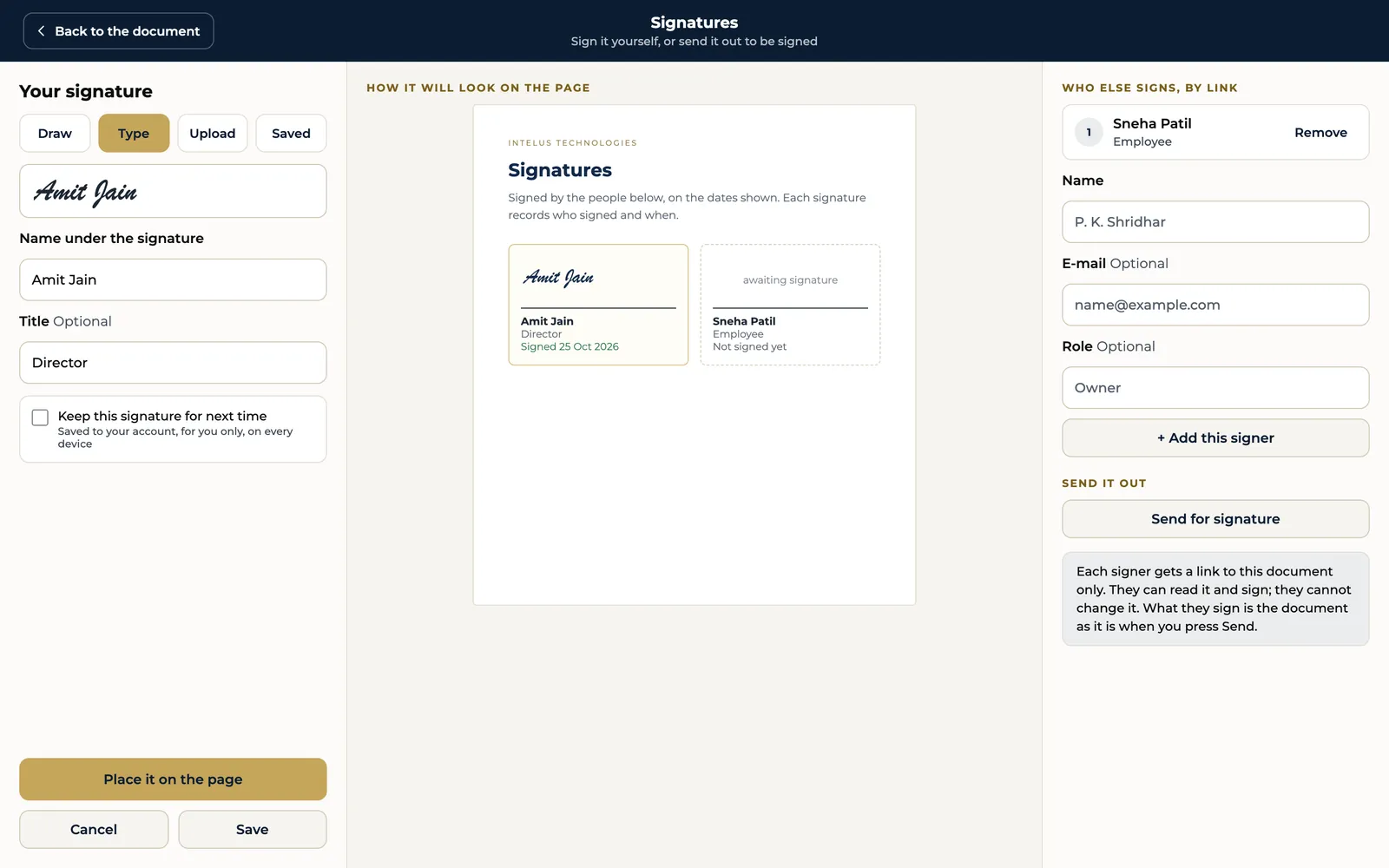 Signing a document and sending it to others to sign